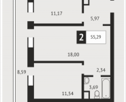 2-комнатная квартира площадью 55.3 кв.м, Клубная, 9 | цена 5 208 729 руб. | www.metrprice.ru