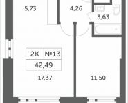 2-комнатная квартира площадью 42.49 кв.м, Мякининское шоссе, 1 | цена 3 964 317 руб. | www.metrprice.ru