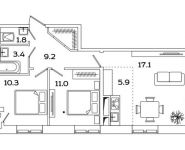 2-комнатная квартира площадью 58.5 кв.м, Рязанский проспект, д.влд 2 | цена 9 861 637 руб. | www.metrprice.ru