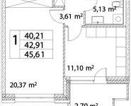 1-комнатная квартира площадью 42.91 кв.м, Лазоревый пр., 3 | цена 9 074 606 руб. | www.metrprice.ru