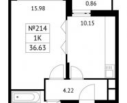 1-комнатная квартира площадью 36.63 кв.м, Егорьевское шоссе, д.1к5 | цена 3 266 000 руб. | www.metrprice.ru