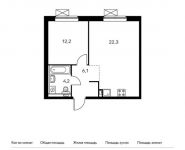 1-комнатная квартира площадью 44.8 кв.м, Ясеневая ул, 12к3 | цена 8 664 320 руб. | www.metrprice.ru