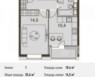 1-комнатная квартира площадью 35.6 кв.м, улица Козлова, 34 | цена 6 671 440 руб. | www.metrprice.ru