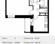 1-комнатная квартира площадью 34.9 кв.м, | цена 3 391 589 руб. | www.metrprice.ru