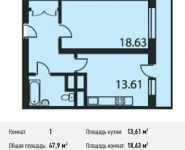 1-комнатная квартира площадью 47.9 кв.м, Нагатинский проезд, 11 | цена 12 739 437 руб. | www.metrprice.ru