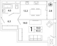 1-комнатная квартира площадью 43.3 кв.м, Рязанский проспект, д.влд 2 | цена 7 674 015 руб. | www.metrprice.ru