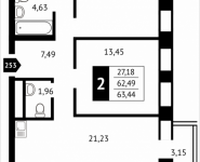 2-комнатная квартира площадью 63.4 кв.м, Клубная, 13 | цена 6 007 784 руб. | www.metrprice.ru