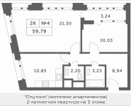 2-комнатная квартира площадью 59.79 кв.м, Мякининское шоссе, 1 | цена 4 950 267 руб. | www.metrprice.ru