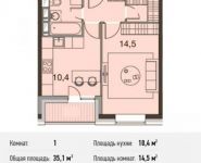1-комнатная квартира площадью 35.1 кв.м, Ясеневая ул., 14С8 | цена 5 967 000 руб. | www.metrprice.ru