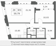 2-комнатная квартира площадью 59.79 кв.м, Мякининское шоссе, 1 | цена 4 804 842 руб. | www.metrprice.ru