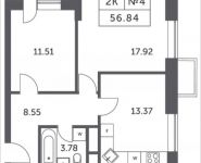 2-комнатная квартира площадью 56.84 кв.м, деревня Раздоры, 4 | цена 5 229 848 руб. | www.metrprice.ru