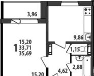 1-комнатная квартира площадью 35.69 кв.м, Железнодорожная ул, 33 корп.3 | цена 2 664 259 руб. | www.metrprice.ru