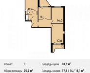 3-комнатная квартира площадью 75.9 кв.м, Тихонравова ул. (Юбилейный мкр) | цена 5 517 930 руб. | www.metrprice.ru