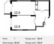 1-комнатная квартира площадью 36.4 кв.м, Северное шоссе, к9 | цена 2 009 280 руб. | www.metrprice.ru
