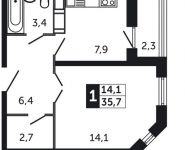 1-комнатная квартира площадью 35.7 кв.м, Северное шоссе, 4 | цена 2 131 290 руб. | www.metrprice.ru