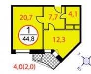 1-комнатная квартира площадью 44 кв.м, Фасадная ул., 2 | цена 4 400 000 руб. | www.metrprice.ru