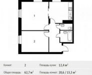 2-комнатная квартира площадью 62.7 кв.м, Фруктовая улица, 1 | цена 6 522 656 руб. | www.metrprice.ru