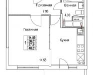 1-комнатная квартира площадью 37.81 кв.м, 2-я Муравская | цена 5 088 016 руб. | www.metrprice.ru