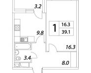 1-комнатная квартира площадью 39.1 кв.м, Тагильская улица, 4с22 | цена 4 999 424 руб. | www.metrprice.ru
