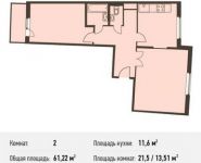 2-комнатная квартира площадью 61.2 кв.м, Барышевская Роща ул, 11 | цена 5 142 480 руб. | www.metrprice.ru