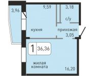 1-комнатная квартира площадью 36.36 кв.м, Хлебозаводская улица, 10 | цена 2 028 343 руб. | www.metrprice.ru