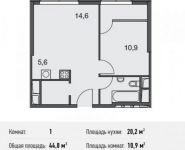 1-комнатная квартира площадью 44.8 кв.м в Апартаменты "Волга", Спасская Большая ул., 4С1 | цена 12 051 200 руб. | www.metrprice.ru