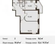 2-комнатная квартира площадью 59.7 кв.м, Богородский мкр, 14 | цена 3 275 788 руб. | www.metrprice.ru