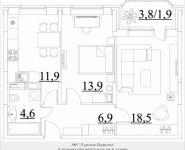 2-комнатная квартира площадью 57.7 кв.м, Строителей, корп.43 | цена 3 173 500 руб. | www.metrprice.ru