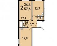 2-комнатная квартира площадью 57.6 кв.м, ул Лавриненко, д. 4в | цена 5 935 680 руб. | www.metrprice.ru