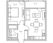 1-комнатная квартира площадью 46.7 кв.м, Гжатская улица, д.9стр2 | цена 7 658 800 руб. | www.metrprice.ru