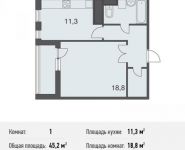 1-комнатная квартира площадью 45.2 кв.м, Нагатинский 1-й пр., 16С1 | цена 9 175 600 руб. | www.metrprice.ru