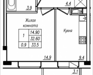 1-комнатная квартира площадью 33.5 кв.м, Просвещения, 12 | цена 1 990 100 руб. | www.metrprice.ru