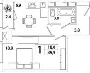 1-комнатная квартира площадью 39.9 кв.м, Рязанский пр-кт, 2 | цена 6 257 397 руб. | www.metrprice.ru