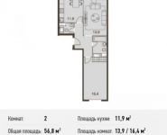 2-комнатная квартира площадью 56.8 кв.м, Ясеневая ул., 14С8 | цена 9 201 600 руб. | www.metrprice.ru
