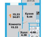 1-комнатная квартира площадью 34.61 кв.м, переулок Рупасовский 2-й, д.2к2 | цена 3 650 000 руб. | www.metrprice.ru