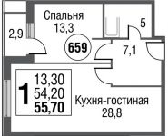 1-комнатная квартира площадью 55.5 кв.м, Серебрякова проезд, д.11к2 стр 13 | цена 9 972 565 руб. | www.metrprice.ru