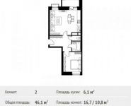 2-комнатная квартира площадью 46.1 кв.м, Фруктовая ул., 1К1 | цена 5 130 766 руб. | www.metrprice.ru