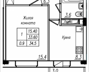 1-комнатная квартира площадью 34.5 кв.м, Просвещения, 12 | цена 2 102 450 руб. | www.metrprice.ru