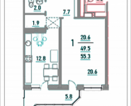 1-комнатная квартира площадью 55.3 кв.м, Ленинский проспект, 16 | цена 5 095 895 руб. | www.metrprice.ru