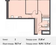 2-комнатная квартира площадью 58.7 кв.м в Микрорайон "Домашний", Донецкая улица, 30с29 | цена 8 910 006 руб. | www.metrprice.ru