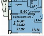 1-комнатная квартира площадью 37.92 кв.м, Садовая, 3, корп.1А | цена 2 677 753 руб. | www.metrprice.ru