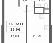 1-комнатная квартира площадью 35.96 кв.м, Мякининское шоссе, 2 | цена 3 473 736 руб. | www.metrprice.ru