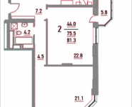 2-комнатная квартира площадью 81.3 кв.м, Ленинский проспект, 16 | цена 7 235 700 руб. | www.metrprice.ru