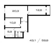3-комнатная квартира площадью 60 кв.м, Борисовский пр., 10К1 | цена 7 850 000 руб. | www.metrprice.ru