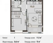 1-комнатная квартира площадью 36.8 кв.м, Ясеневая ул., 14С8 | цена 4 618 400 руб. | www.metrprice.ru