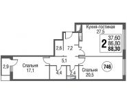 2-комнатная квартира площадью 88.7 кв.м,  | цена 15 888 334 руб. | www.metrprice.ru