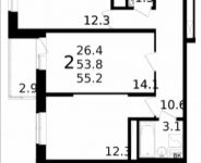 2-комнатная квартира площадью 55.2 кв.м, Колпакова ул., 44 | цена 4 594 406 руб. | www.metrprice.ru