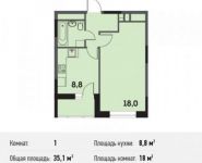 1-комнатная квартира площадью 35.1 кв.м, Осташковское шоссе, 48А | цена 2 969 460 руб. | www.metrprice.ru