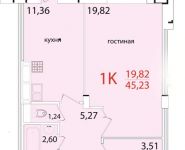 1-комнатная квартира площадью 45.23 кв.м, микрорайон Восточный, 3-й микрорайон, 8 | цена 2 127 619 руб. | www.metrprice.ru