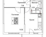 1-комнатная квартира площадью 37.93 кв.м, 2-я Муравская | цена 5 104 164 руб. | www.metrprice.ru